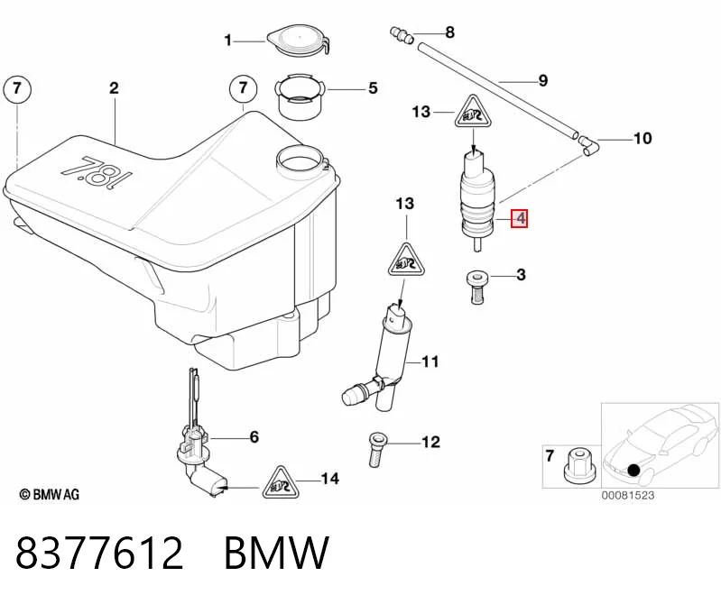 8377612 BMW Bomba de agua de lavado, lavado de parabrisas, delantera