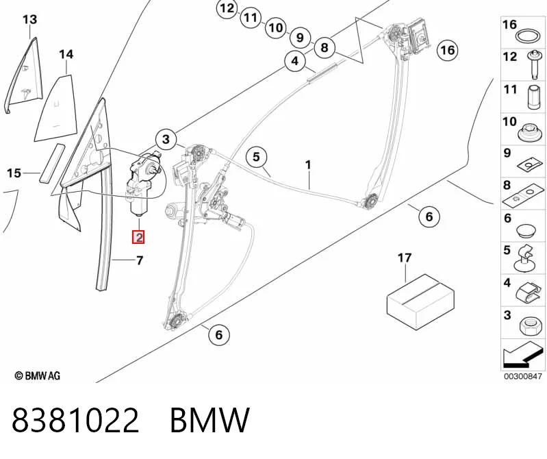 8381022 BMW Motor del elevalunas de la puerta trasera derecha