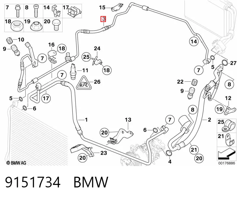 9151734 BMW Manguera de aire acondicionado de condensador a evaporador