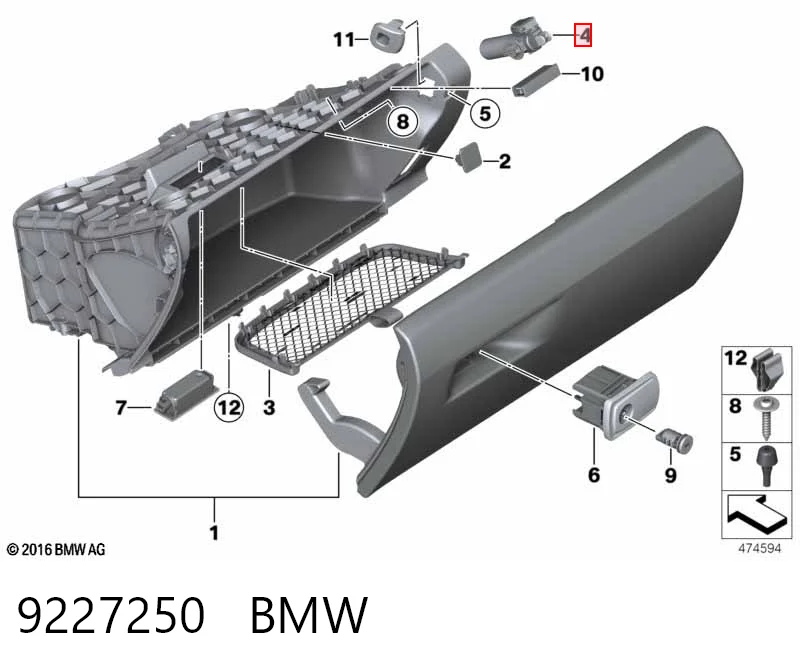 9227250 BMW Amortiguador de tapa de guantera